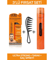 Fontenay Saç Şekillendirici Pudra Toz Wax Ultra Strong Turuncu + Şekil Tarağı + Saç Spreyi 400ML 3'lü Set