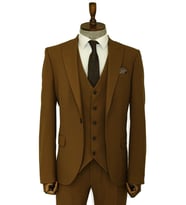 Tek Düğmeli Slim Fit Taba Yelekli Erkek Takım Elbise - Wessi