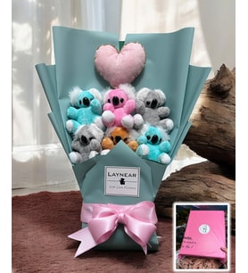Sevimli Koala Peluş Ayıcık Buketi Mini Kalp Yastık