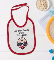 BK Kids Kişiye Özel Mekanın Sahibi Yeni Geldi Tasarımlı Kırmızı Bebek Mama Önlüğü-1
