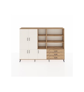 Arges Dolap 11 Raflı 3 Çekmeceli 5 Kapaklı 220x30x163 Çam-Aytaşı/Çam