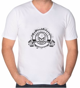 BK Gift Bodybuilder Tasarımlı V Yaka Tişört-1 (Beyaz)
