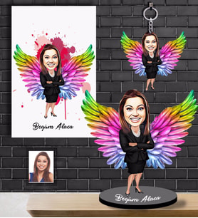 Kişiye Özel Melek Anne Karikatürlü 3 lü Hediye Seti  Model-4