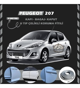 Peugeot 207 Oto Araç Kapı Koruma Fitili 5metre Parlak Gri Renk