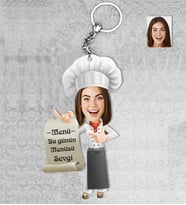 Kişiye Özel Ahçı Kadın Ahşap Anahtarlık-3