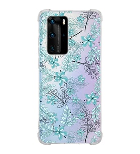 PrintiFy Huawei P40 Pro Uyumlu Köşe Korumalı Floral Su Yeşili Tasarımlı Şeffaf Silikon Kılıf