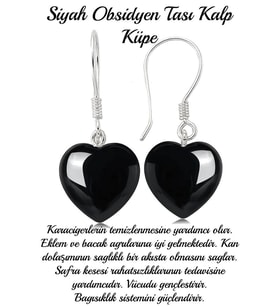 Sertifikalı Kalp Kesim Siyah Obsidyen Taşı Doğal Taş Küpe (Çok Renkli)