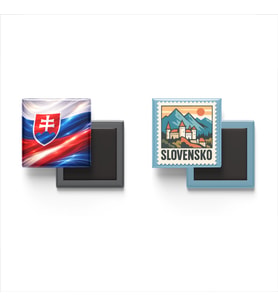 Buzdolap Magnetleri - Slovakya Bayrağı ve Bratislava Posta Pulu Tema - 2'li Set Magneti