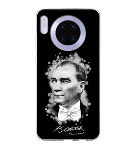 Huawei Mate 30 Uyumlu Kapak Atatürk Tasarımlı Şeffaf Silikon Kılıf