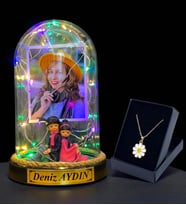Sizlere Özel Renkli Led Işıklı Fanus ve Tasarım Kolye Hediye Seti (Model 7)