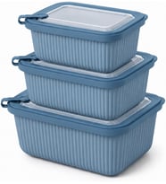 Vakumlu Silikon Kapaklı Plastik Saklama Kabı Seti, 3.5 Litre, Mikrodalga ve Derin Dondurucu İçin Sefer Tası, Gıda Depolama Kutusu, BPA İçermez (600/1100/1800 ml) (Mavi, Dikdörtgen)
