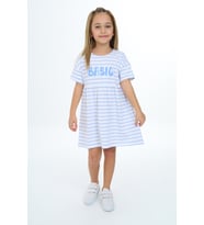 Toontoy Kız Çocuk Çizgili Elbise (Mavi)