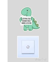 Lütfen Zile Basmayınız Bebek Uyuyor Yavru Dinazor Tasarım Sticker Kapı Zili Etiketi