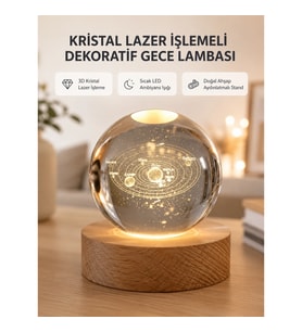 Mey İthalat® USB Bağlantılı Işıklı Kristal Küre Modern Ahşap Tabanlı Dekor