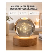 Mey İthalat® USB Bağlantılı Işıklı Kristal Küre Modern Ahşap Tabanlı Dekor