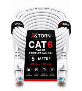 TORN CAT6 Ethernet Kablosu 5 Metre RJ45 LAN İnternet Modem Router Bilgisayar Kablosu