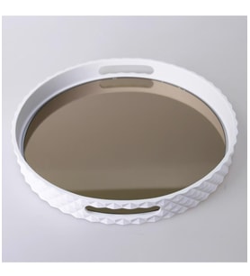 Selim Dekor Piramit Yuvarlak Beyaz Tepsi 38 Cm Beyaz