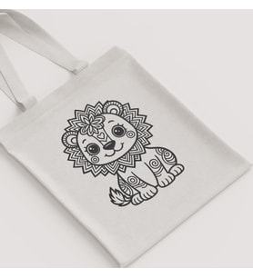 Ham Bez Çanta Sevimli Aslan Desenli Mandala Unisex Omuz Çantası Hediyelik Boyanabilir Kanvas Çanta