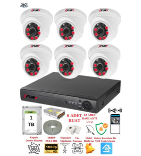 FURY 6 Kameralı 5mp 3.6mm Lens 2mp Görüntü 6 Atom Led Gece Görüşlü FullHd Güvenlik Kamerası 1412A 1TB