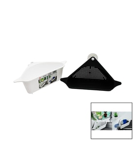 SÜZGEÇLİ LAVABO DÜZENLEYİCİ PLASTİK KÖŞE RAFI VANTUZLU (5680)
