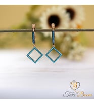 Turkuaz Taşlı Sallantılı Kare Gümüş Küpe
