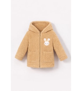 Kız Bebek Tavşan Nakışlı Fermuarlı Cepli Peluş Welsoft Kışlık Hırka - Beyaz