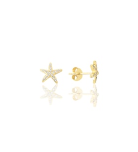 Gümüş Altın Yaldızlı Zirkon Taşlı Deniz Yıldızı Modeli Küpe SGTL9725GOLD