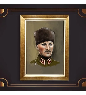 Altın Varaklı Çerçeveli Paspartulu Atatürk Tablo TR0609 (Gold)