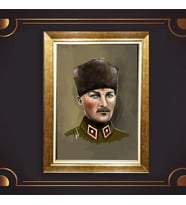 Altın Varaklı Çerçeveli Paspartulu Atatürk Tablo TR0609 (Gold)
