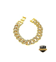 18K Altın Kaplama 15mm Buzlu Cuban Bileklik,Taşlı Miami Curb Iced Out, Ahşap Kutu İçerisinde