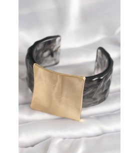 Siyah Mermer Desen Akrilik Plastik Gold Kare Plaka Model Vintage Kadın Bilezik 5886 - 1OL2732-6876