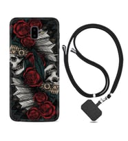 Samsung J6 Plus J7 Prime J7 Pro M20 Kılıf Boyun Askılı Silikon Skull Rose 1673
