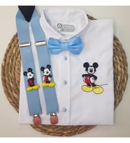 cool partyshop mavi MİCKEY konseptli erkek çocuk askı papyon gömlek