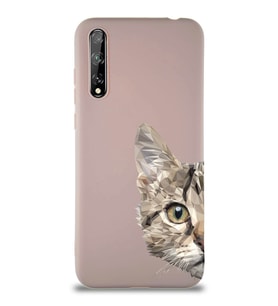 Huawei P Smart S Soft Premier Kapak Catface Tasarımlı Silikon Kılıf - Pudra (Şeffaf)