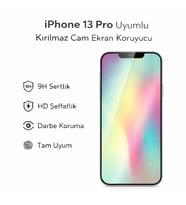 iPhone 13 Pro Uyumlu Kırılmaz Cam Ekran Koruyucu 9H Temperli Cam HD Şeffaf (Beyaz)