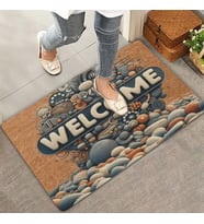 Valerine Life Çakıl Taşları Welcome Kapı Önü Paspası 45x70cm (Kahverengi)