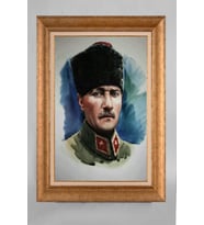 EV İŞYERİ OFİS İÇİN ALTIN ÇERÇEVELİ PASPARTULU ATATÜRK TABLO S723