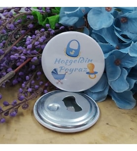 15 Adet Emzik ve Pusetli Kişiye Özel Metal Baskılı Bebek Şekeri Metal Magnet Açacak 58 mm-