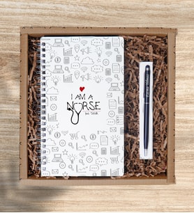 Hemşire Ahşap Defter, Kalem Hediye Seti (Beyaz)