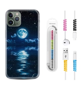 Apple iPhone 11 12 13 14 Pro Max Kılıf Kablo Koruma Spiral Silikon Night Moon 1133