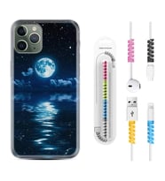 Apple iPhone 11 12 13 14 Pro Max Kılıf Kablo Koruma Spiral Silikon Night Moon 1133