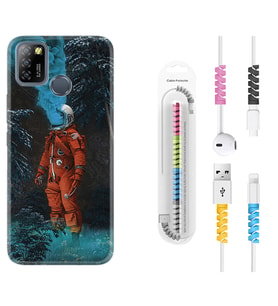 INFINIX Smart 4 5 6 Zero 8 S5 Pro Kılıf Kablo Koruma Spiral Silikon Astronot Smoke 1769