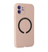 IPHONE 11 UYUMLU HOLO MAGNETICSAFE DIŞI DERİ İÇİ SÜET TELEFON KILIF (Pembe)