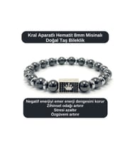 SERTİFİKALI Zirkon Kral Aparatlı Hematit - 8mm Doğal Taş Misinalı Bileklik