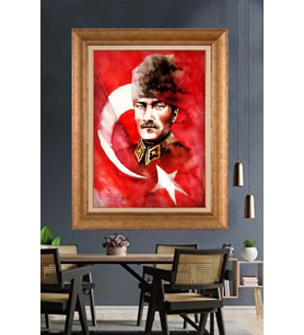 Altın Varaklı Çerçeveli Paspartulu Atatürk Tablo nh331 (Gold)