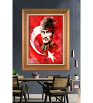 Altın Varaklı Çerçeveli Paspartulu Atatürk Tablo nh331 (Gold)