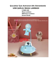 Çocuklar İçin Astronot Ufo Görünlümlü Şarjlı Masa Lambası 3 Fafklı Işık Modlu 8 Smd LED Esnek Gövde (Mavi)