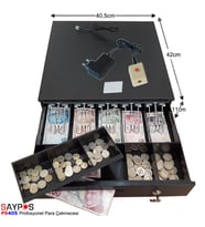 Saypos Açma Butonlu Metal Yazarkasa Para Çekmecesi 5 Banknot Gözlü 40,5x42x11cm
