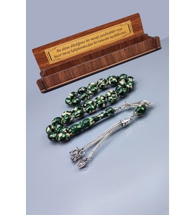 Sevgiliye Özel Mesajlı Mozaik Toz Kehribar Tesbih - İsme Özel 8x12 mm Beyzi Tespih - Ahşap Kutulu