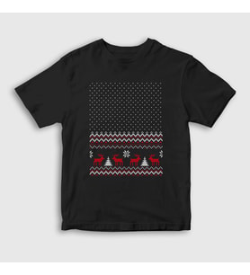 Presmono Unisex Çocuk Siyah Pattern Desen Geyik Yılbaşı T-Shirt 364872tt